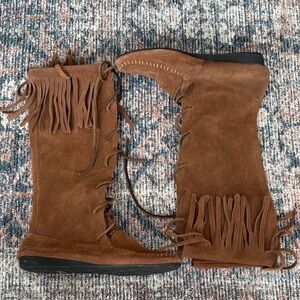 Fringe Lace-Up Suede Boots